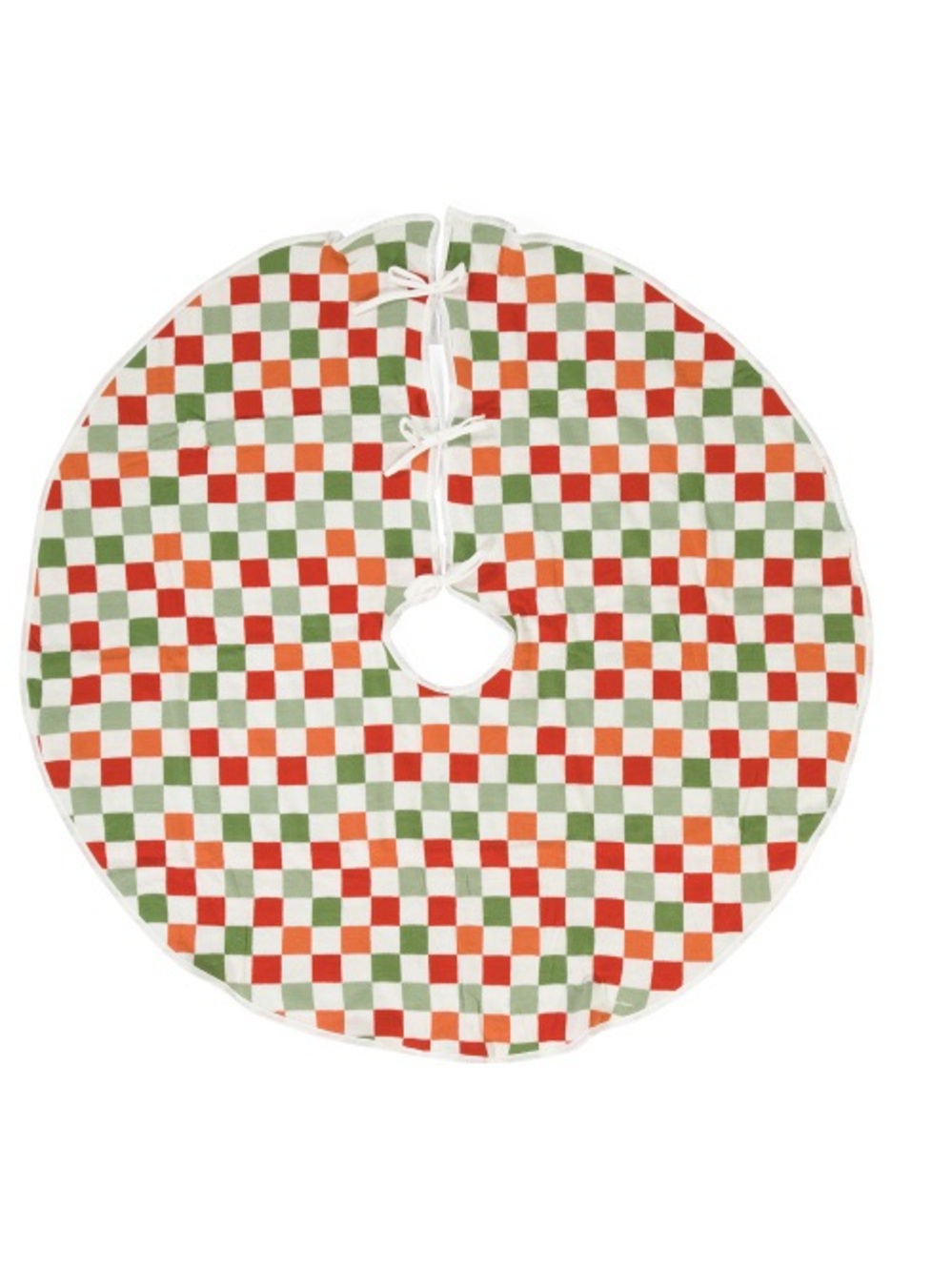 52” Knit Textured Red and Green Checked Tree Skirt, NEW